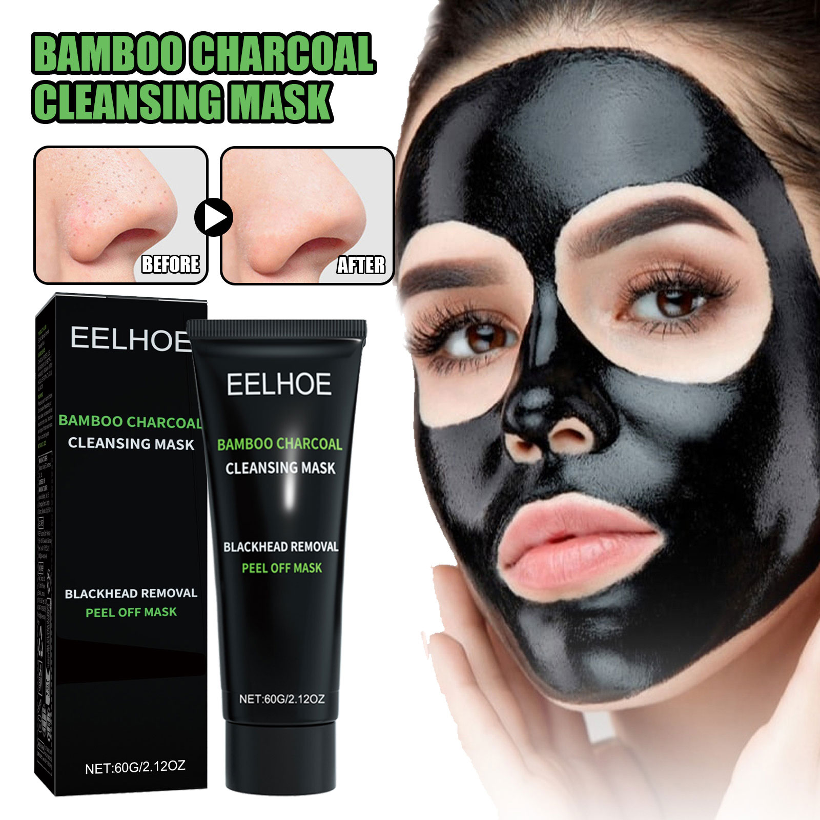 Mud Mask Kaolin - Bamboe Houtskool Afscheurmasker Mee-eter Remover Diepe